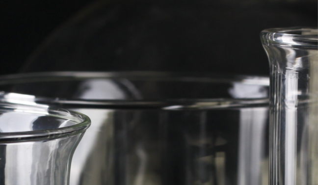 cropped view of three glass beakers